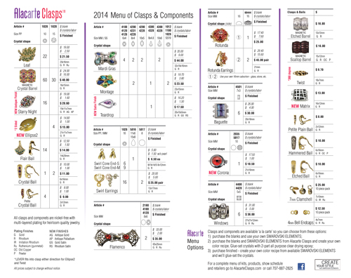 Alacarte Clasps Price Sheet